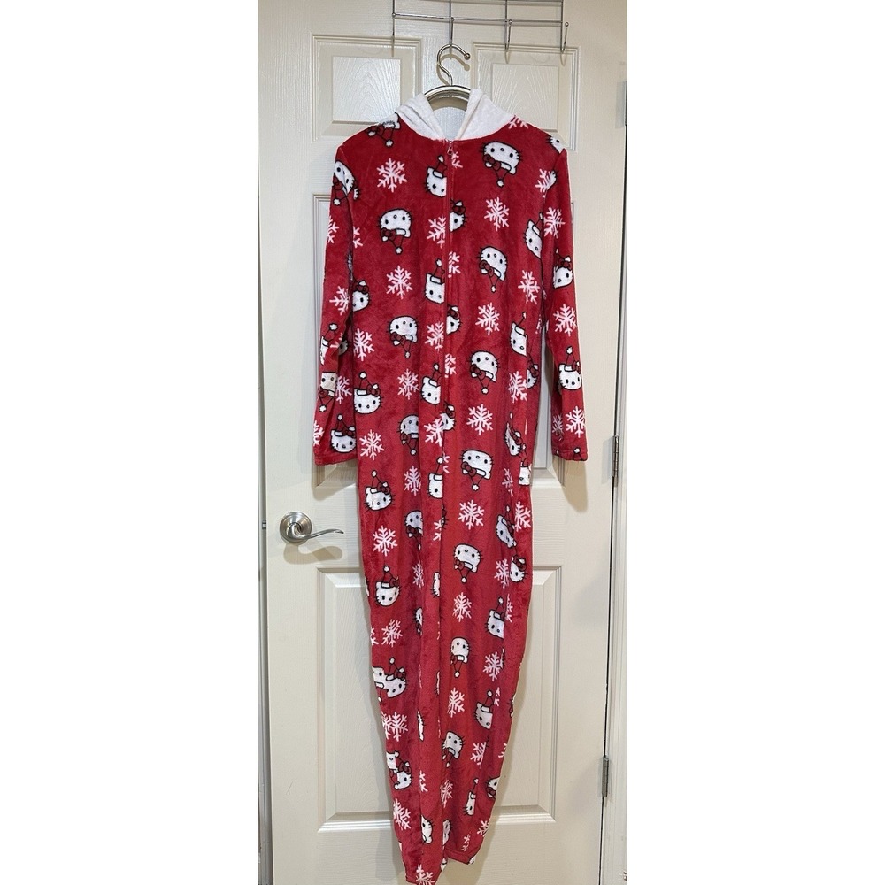 Sanrio Hello Kitty Christmas Holiday Santa Hooded One Piece Red Pajamas Jumpsuit